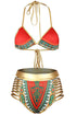 Sexy Orange African Tribal Metallic Cutout High Waist Swimsuit